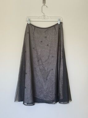 Express Black Star-Embroidered A-Line Tulle Skirt